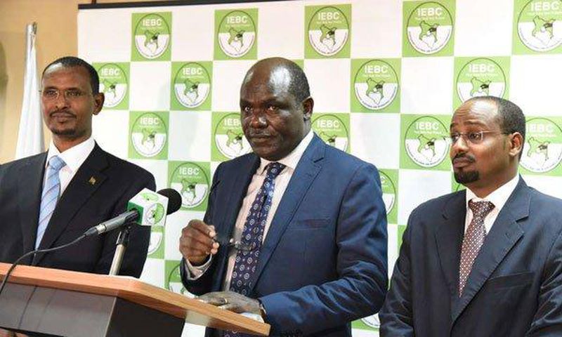 IEBC Chairman Wafula Chebukati and Commissioners Boya Molu and Abdi Guliye