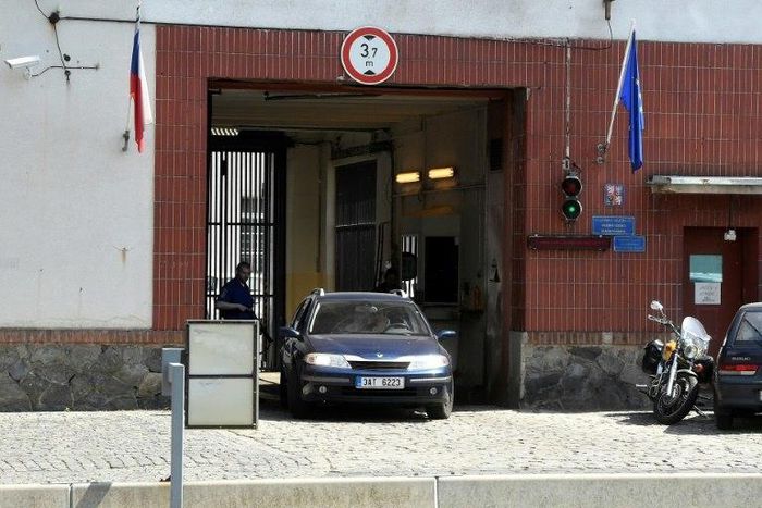 A car leaves the gate of Pankrac prison on May 30, 2017 in Prague, where Russian hacker Yevgeny Nikulin is being held for alleged cyberattacks on US social networks