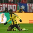 Dortmund's midfielder Ousmane Dembele celebrates after the second goal for Dortmund during the German Cup DFB Pokal semifinal football match between against Bayern Munich April 26, 2017