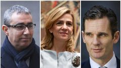Combination of pictures created on February 15, 2017 shows (R-L) Spanish King Felipe's brother-in-law, Inaki Urdangarin, Spain's Princess Cristina, and Diego Torres, former partner of Spain's Duke of Palma