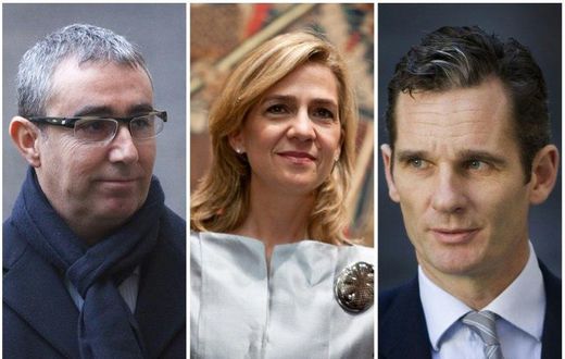 Combination of pictures created on February 15, 2017 shows (R-L) Spanish King Felipe's brother-in-law, Inaki Urdangarin, Spain's Princess Cristina, and Diego Torres, former partner of Spain's Duke of Palma