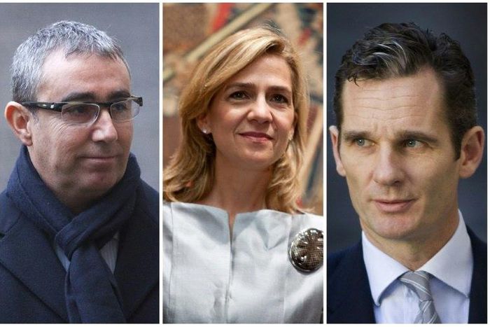 Combination of pictures created on February 15, 2017 shows (R-L) Spanish King Felipe's brother-in-law, Inaki Urdangarin, Spain's Princess Cristina, and Diego Torres, former partner of Spain's Duke of Palma