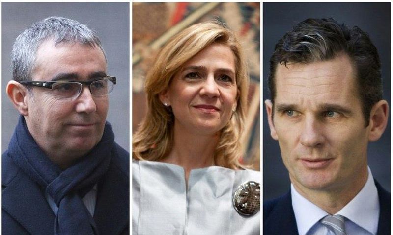 Combination of pictures created on February 15, 2017 shows (R-L) Spanish King Felipe's brother-in-law, Inaki Urdangarin, Spain's Princess Cristina, and Diego Torres, former partner of Spain's Duke of Palma