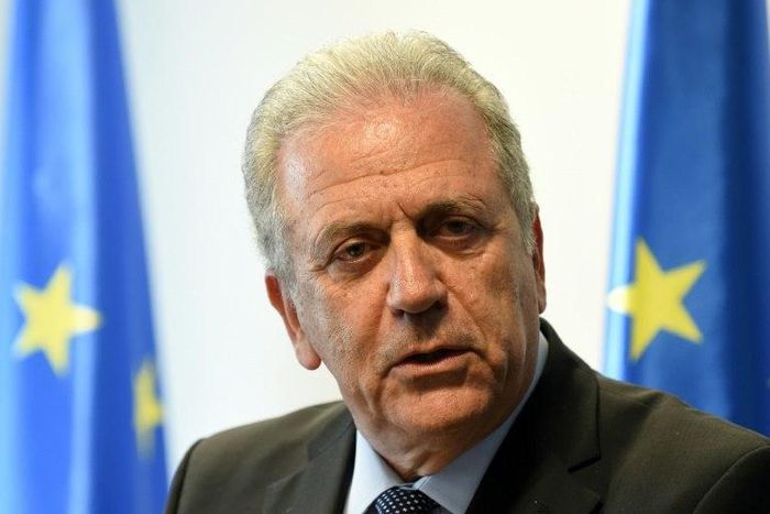 ​EU Commissioner for Migration Dimitris Avramopoulos holds a press conference in Warsaw on March 21, 2017, as Turkey threatens to renege on a deal to stem the flow of refugees and migrants to the bloc
