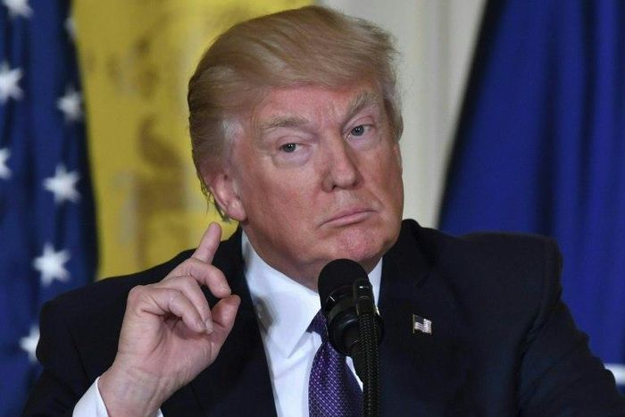 US President Donald Trump takes a question during a joint press conference with NATO chief Jens Stoltenberg at the White House, on April 12, 2017
