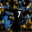 Real Madrid's forward Cristiano Ronaldo celebrates after scoring his second goal during the Spanish league football match against RC Celta de Vigo May 17, 2017