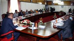 President Uhuru Kenyatta and Deputy President William Ruto chairs a cabinet meeting at State House, Nairobi. The cabinet approved a new Sh100 billion pay rise for civil servants.