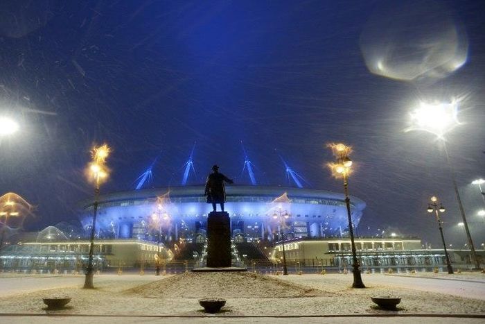 Krestovsky football stadium, also known as Zenit Arena and currently under construction for the 2018 FIFA World Cup, is pictured in Saint Petersburg in December 2016