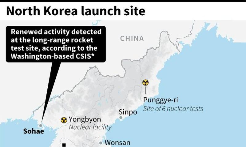Map showing the Sohae rocket test site in North Korea.