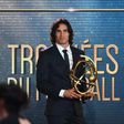 Paris Saint Germain forward Edinson Cavani receives the French players' Ligue 1 best player's award on May 15, 2017