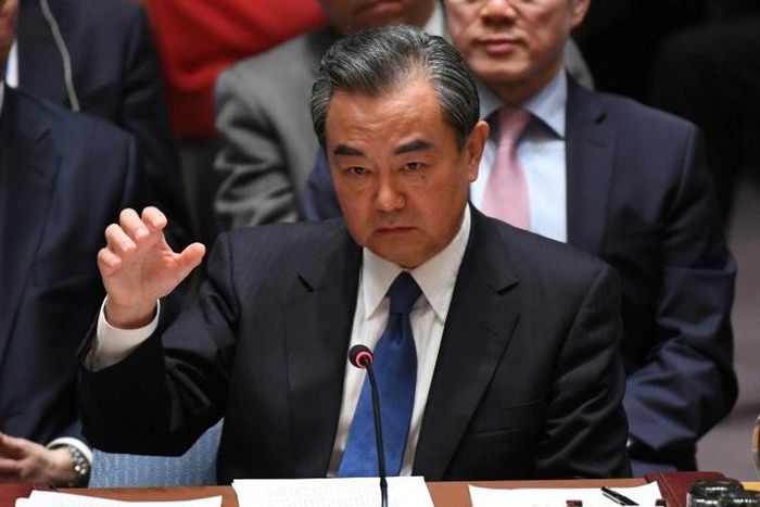 Chinese Foreign Minister Wang Yi speaks during a United Nations Security Council meeting in New York, on April 28, 2017