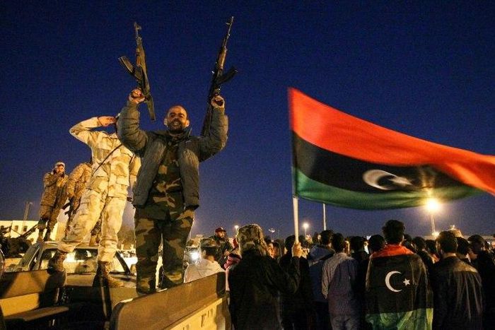 A photo by AFP photographer Abdullah Doma shows Libyans celebrating the sixth anniversary of the Libyan revolution in Benghazi on February 17, 2017
