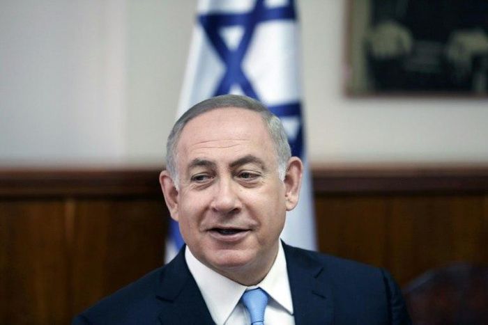 Israeli Prime Minister Benjamin Netanyahu attends the weekly cabinet meeting at his office in Jerusalem on April 23, 2017