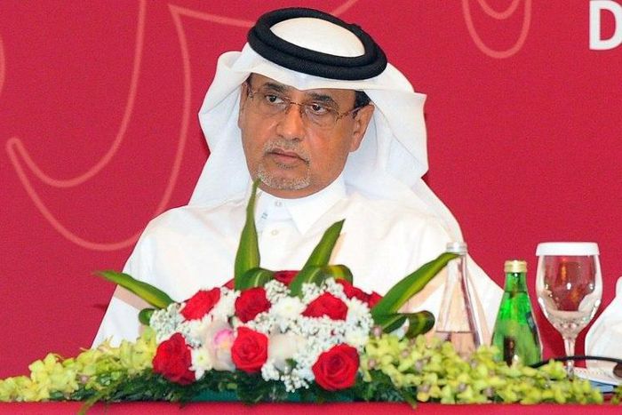 Saoud Al-Mohannadi, Qatar Football Association Vice President, looks on during a QFA Extraordinary General Assembly meeting in Doha on April 18, 2017