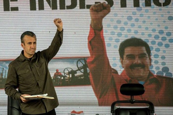 Venezuelan vice-president Tareck El Aissami (L) participate in a rally with workers of PDVSA state-owned oil company in Carcas January 31, 2017