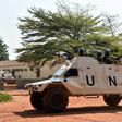 Peacekeepers from the MINUSCA mission of the United Nations patrol on January 2, 2016 in Bangui
