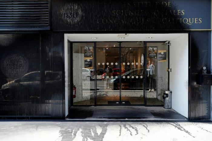 The entrance and the logo of the "Institut de Sciences Sociales Economiques et Politiques" (Institute of Social, Economic and Politic Sciences) in Lyon were vandalised overnight