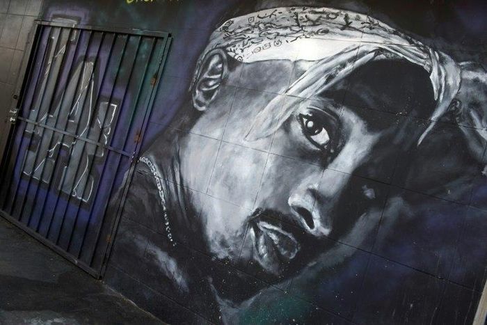 A wall dedicated to the memory of US rapper Tupac Shakur, whose life is set for the biopic treatment in June 2017, is seen on May 26, 2016 in Los Angeles, California