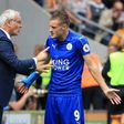 Leicester City's then-manager Claudio Ranieri (L) talks with striker Jamie Vardy (R) on the touchline during the English Premier League football match against Hull City August 13, 2016