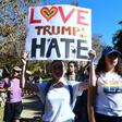 University of California Los Angeles students march through campus during a "Love trumps Hate" rally