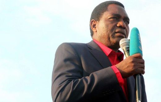 Main Zambian opposition party United Party for National Development presidential candidate Hakainde Hichilema delivers a speech during a presidential campaign rally on August 10, 2016 in Lusaka