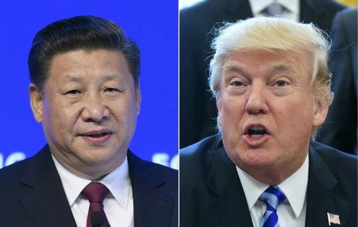 (COMBO) This combination of pictures created on March 30, 2017 shows China's President Xi Jinping (L) delivering a speech in Davos on January 17, 2017, and US President Donald Trump (R) speaking in the White House on March 24, 2017