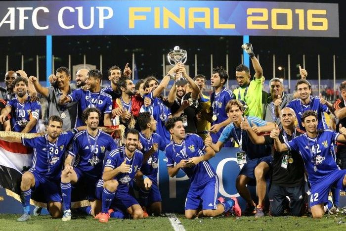 Iraq's Air Force Club players celebrate after beating India's Bengaluru FC to win the AFC Asian Cup football final at the Qatar Sports club in Doha, on November 5, 2016