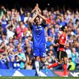 Chelsea's defender John Terry waves to the crowd as he is substituted off in the 26th minute at Stamford Bridge on May 21, 2017