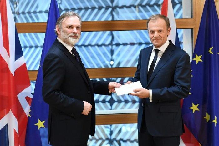 Britain's ambassador to the EU Tim Barrow handed the letter formally triggering Brexit to EU President Donald Tusk in Brussels