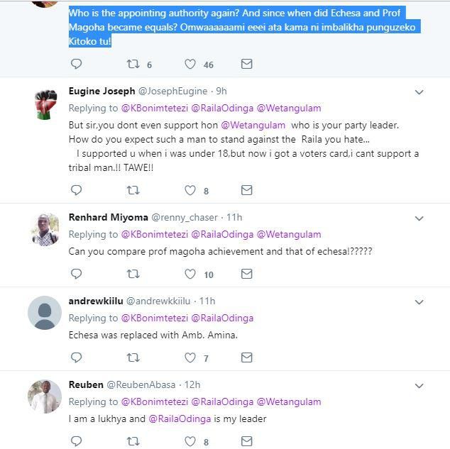 Reactions from KOT on Boni Khalwale's tweet