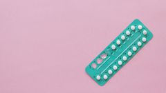 High Angle View Contraceptive Pill Over Pink Background