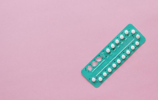 High Angle View Contraceptive Pill Over Pink Background