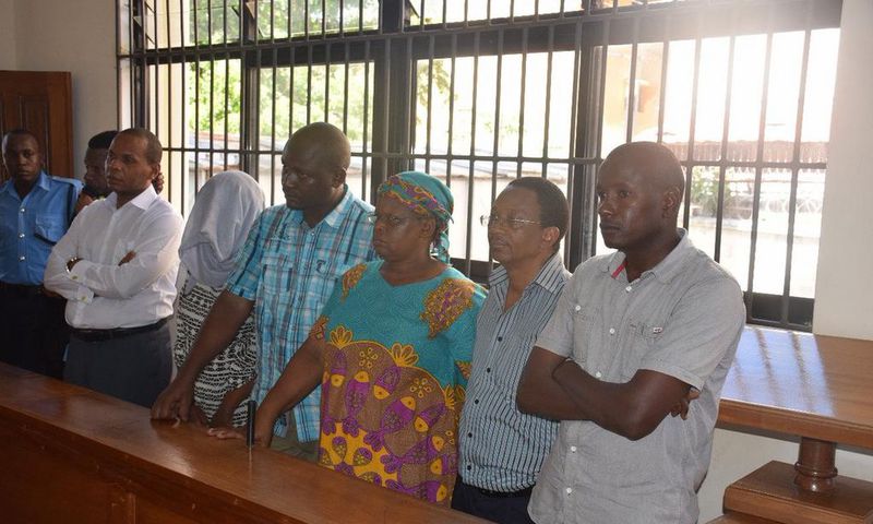 Former Garsen MP Danson Mungatana with his co-accused when they were arraigned in court on April 10, 2019 (Twitter)