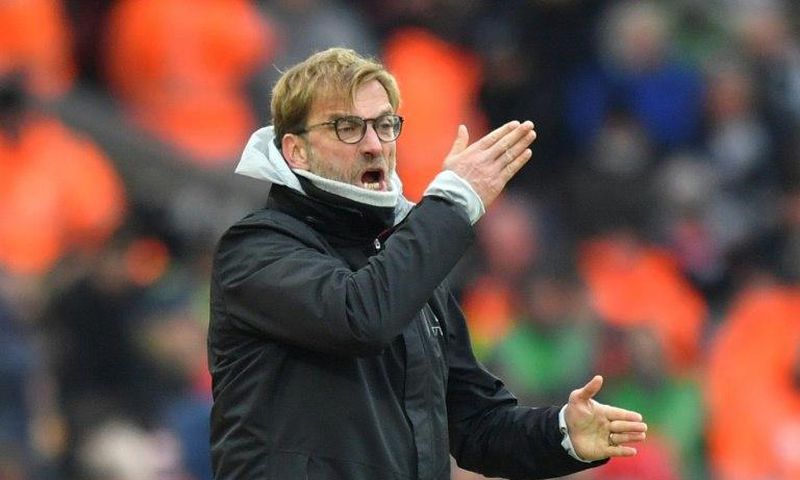 Liverpool manager Jurgen Klopp gestures on the touchline during the English Premier League match against Swansea City at Anfield in Liverpool, north west England on January 21, 2017