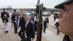 US Secretary of Defense James Mattis (R) welcomes Jens Stoltenberg, Secretary General of the North Atlantic Treaty Organization(NATO) to the Pentagon
