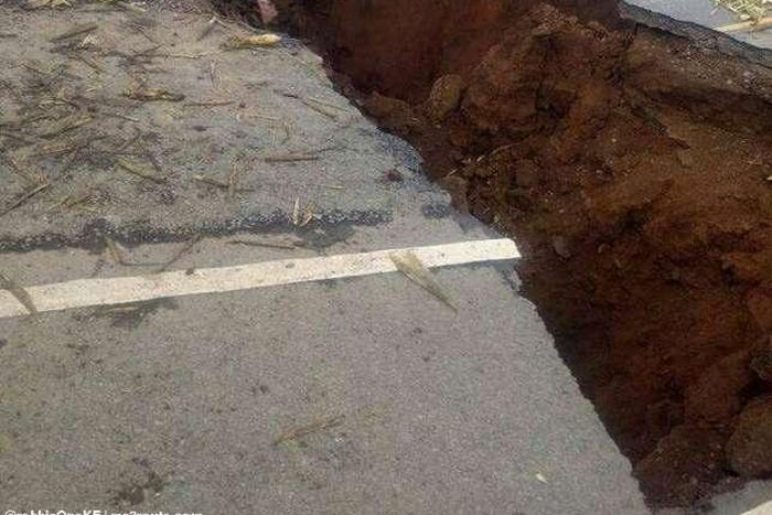 Section of Narok-Mai Mahiu Road that sunk in March 2018