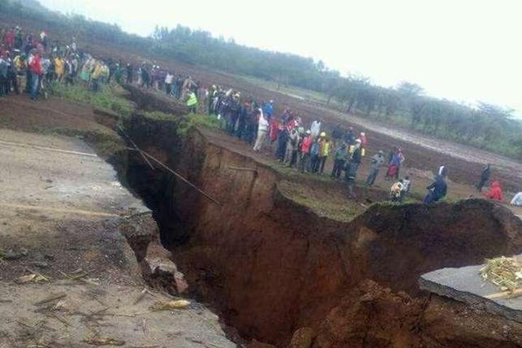 Section of Narok-Mai Mahiu Road that sunk in March 2018