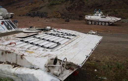 Soldiers from the United Nations Stabilisation Mission for the Congo are seen in an abandoned quarry in Munigi in the east of the Democratic Republic of the Congo in 2013