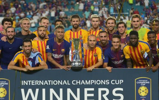 Spanish side Barcelona accepted the champions trophy in Miami for the 2017 International Champions Cup but the events promoters are suing US Soccer over sanctioning issues involving plans to stage a match in Miami involving Ecuador clubs