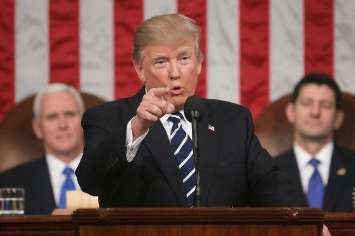 US President Donald Trump addresses Congress in Washington, DC on February 28, 2017