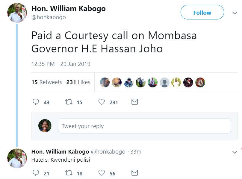 William Kabogo's tweets correcting his spelling error (Twitter)