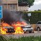 Vehicles burning at the Dusit complex