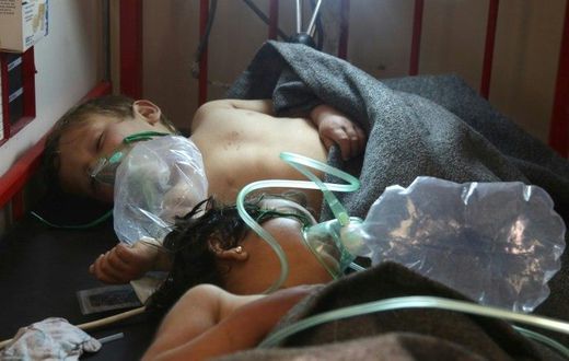 Syrian children receive treatment in the town of Maaret al-Noman, following a suspected chemical weapons attack in Khan Sheikhun, a nearby rebel-held town in Syria’s northwestern Idlib province, on April 4, 2017
