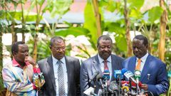 Opposition leaders (from left) Kalonzo Musyoka, Moses Wetang'ula, Musalia Mudavadi and Raila Odinga at Nairobi Serena Hotel on January 31,2017.