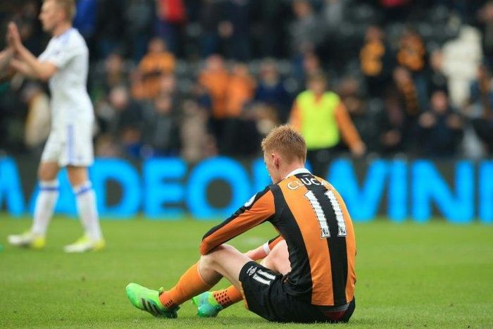 Hull City's Sam Clucas reacts to their defeat to Sunderland at the KCOM Stadium in Kingston upon Hull, north east England on May 6, 2017
