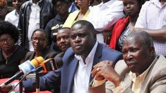 File image of Senators Johnson Sakaja flanked by Rachel Shebesh, Maina Kamanda and other Jubilee party politicians