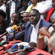 File image of Senators Johnson Sakaja flanked by Rachel Shebesh, Maina Kamanda and other Jubilee party politicians