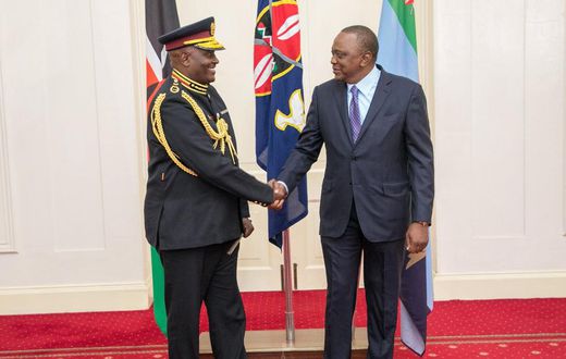 President Uhuru Kenyatta with new IG Hillary Mutyambai at State House (PSCU)