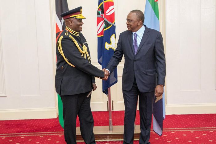 President Uhuru Kenyatta with new IG Hillary Mutyambai at State House (PSCU)