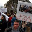 'Down with dictatorship' -- demonstrators accuse Prime Minister Aleksandar Vucic of becoming increasingly authoritarian